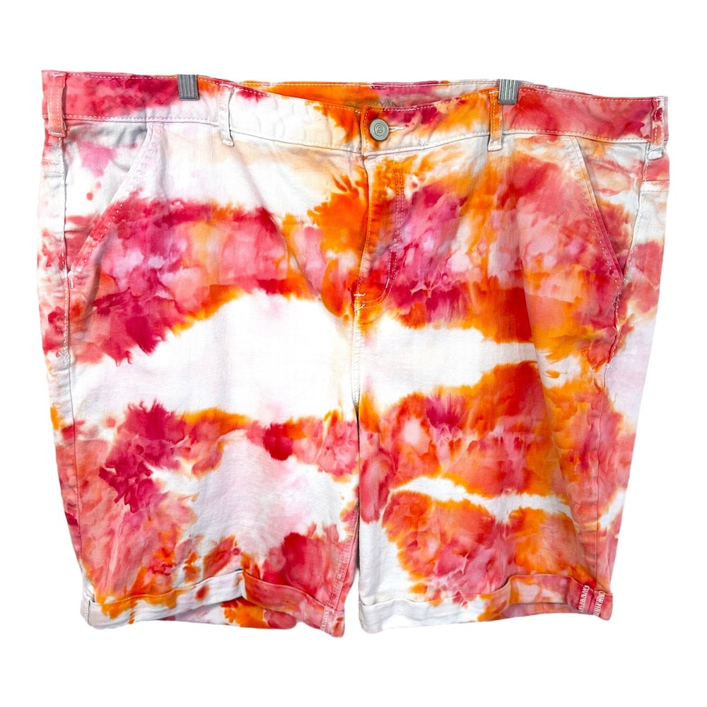 Lane Bryant Plus Size‎ 28 Bermuda Shorts Handmade Tie Dye Pink Orange Denim 1123